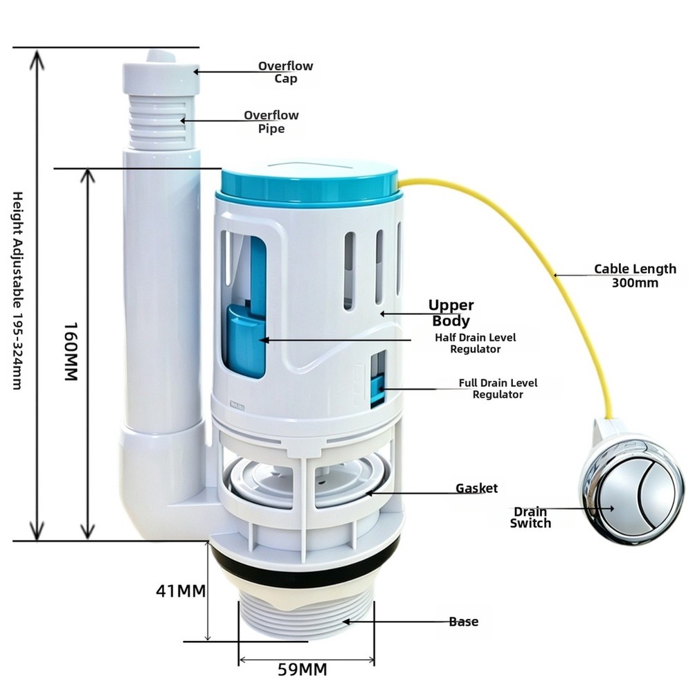 1 Buah Kabel Katup Siram Ganda - Toilet Flush Valve ulasan dan harga